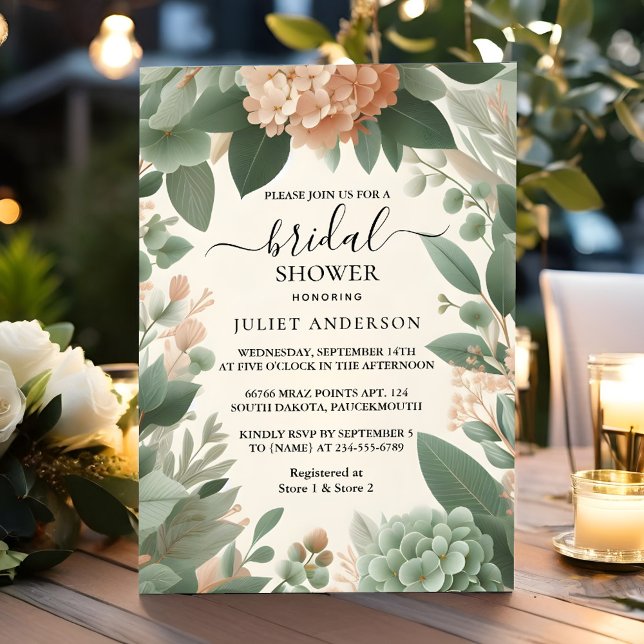 For Blush Peach Mint Moss Sage Green Bridal Shower Invitation (Creator Uploaded)