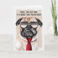 for Boss Retirement Funny Pug Dog Red Necktie