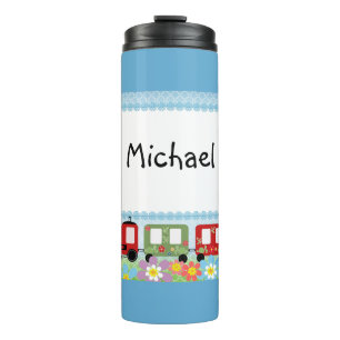 For boy, male, child, train, cheerful, blue thermal tumbler