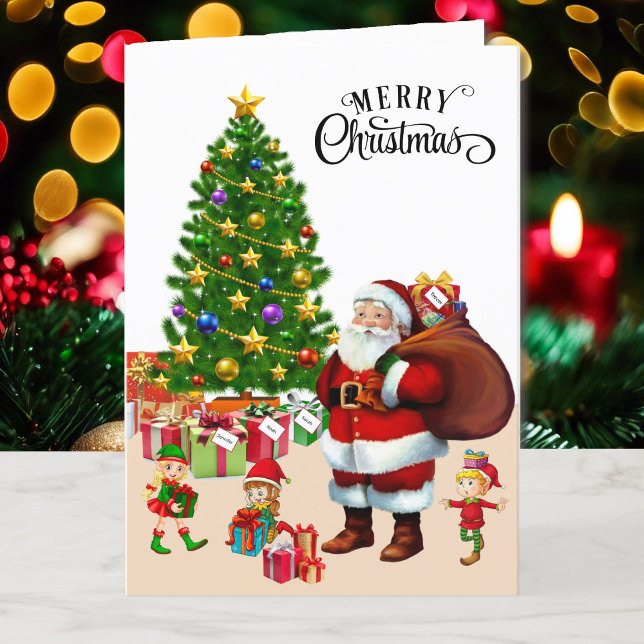 For Boy or Girl Santa Claus & Elves Christmas Kids Holiday Card (Creator Uploaded)