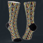 For Boyfriend From Girlfriend Photo Grey  Socks<br><div class="desc">These funny socks for a boyfriend from a girlfriend photo socks feature your own photo in a trendy offset pattern on a grey background and are a fun way for your boyfriend (or husband) to remember you as he pulls on his socks! This is a great birthday or Christmas gift...</div>