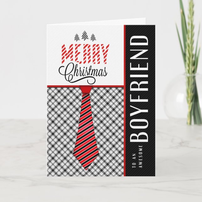 for Boyfriend Merry Christmas Masculine Necktie Holiday Card (Front)