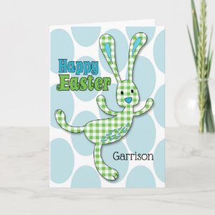 for Boys - Custom Name Easter Bunny in Gingham Holiday Card