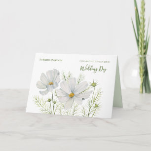 For Bride and Groom on Marriage White Cosmos Card