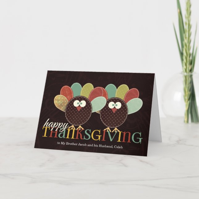 for Brother and His Husband Thanksgiving Pair Holiday Card (Front)