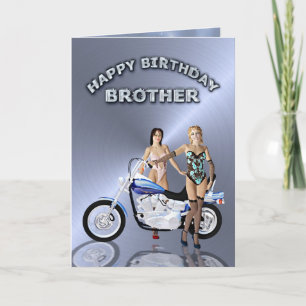 For brother, birthday with girls and a motorcycle card