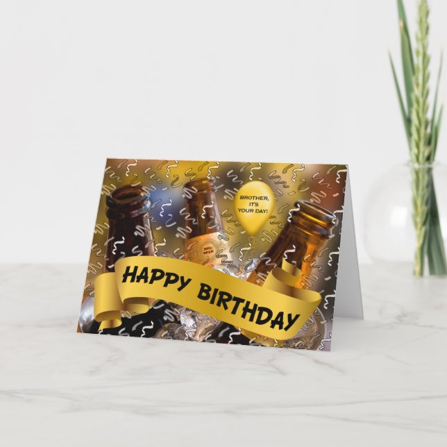 for Brother Bucket of Beer Custom Text Birthday Card (Front)