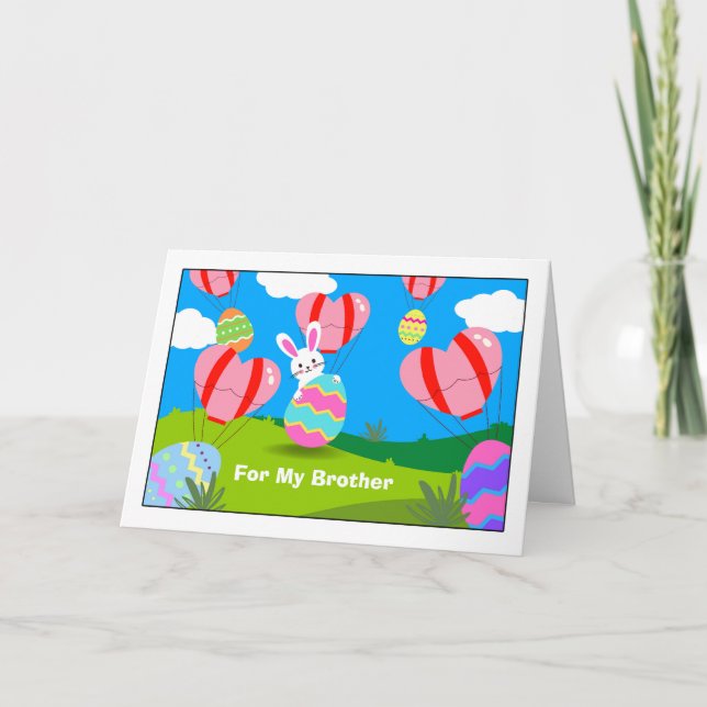 For Brother Easter with Hot Air Balloons Eggs Card (Front)
