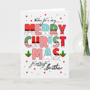for Brother Merry Christmas Decorated Lettering Holiday Card