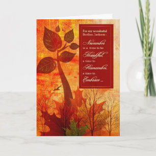 for Brother Thanksgiving Gratitude Autumn Foliage Holiday Card