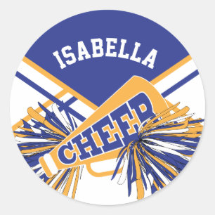 For Cheerleaders  - White, Blue and Gold Classic Round Sticker