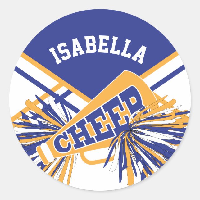 For Cheerleaders  - White, Blue and Gold Classic Round Sticker (Front)