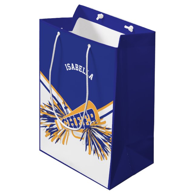 For Cheerleaders  - White, Blue and Gold -Medium Medium Gift Bag (Front Angled)