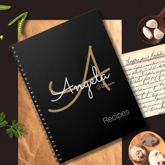 for Chef Recipes a Modern Monogrammed Black Notebook (Creator Uploaded)