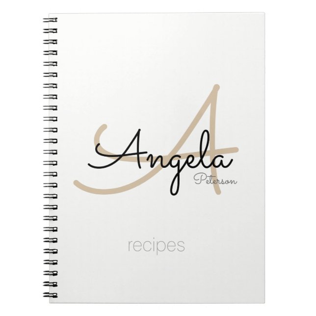 For Chef Recipes a Modern Monogrammed White Notebook (Front)