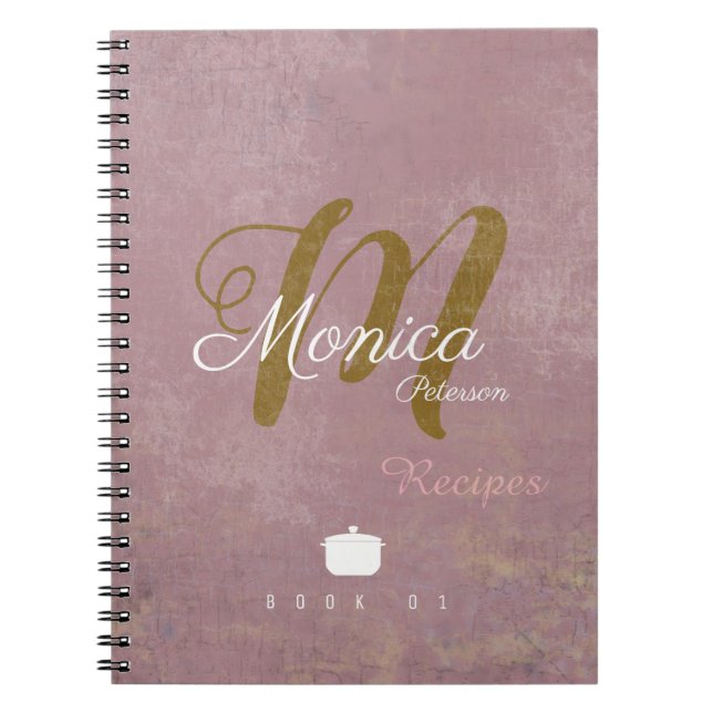 for chef recipes a stylish monogram on dusty rose notebook (Front)