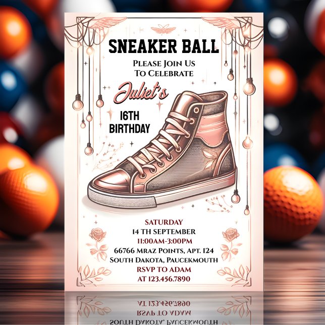 For Chic Shoe Girl Sweet 16 Sneaker Ball Birthday Invitation (Creator Uploaded)