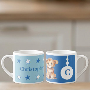 For children lion name blue espresso cup