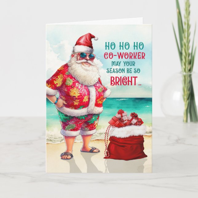 for Co-Worker Santa in Sunglasses Funny Christmas Holiday Card (Front)