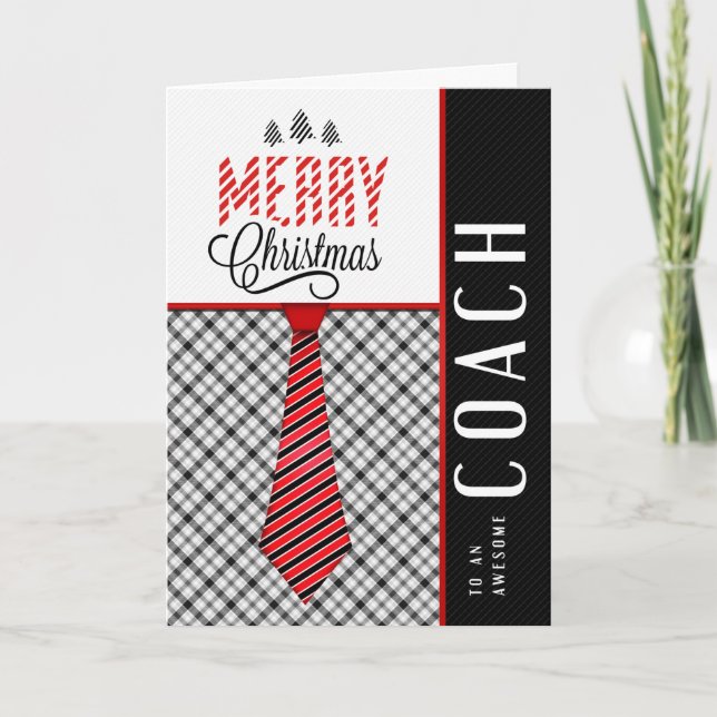 for Coach Merry Christmas Masculine Necktie Holiday Card (Front)