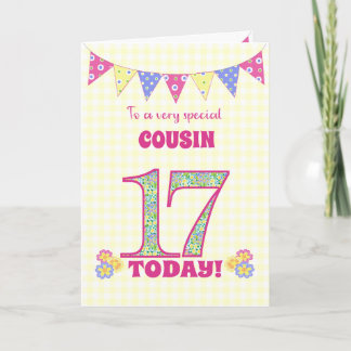 For Cousin 17th Birthday Primrose and Bunting Card