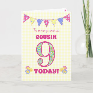 For Cousin 9th Birthday Primroses Bunting Card