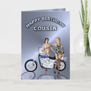 For cousin, birthday with girls and a motorcycle card