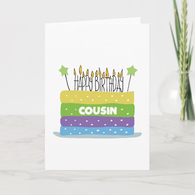 For Cousin Cake and Candles Happy Birthday Card (Front)