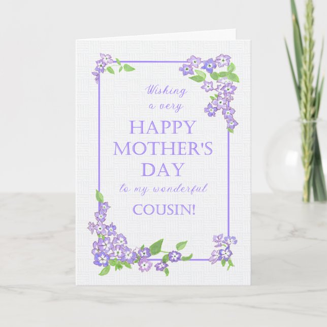 For Cousin Mother's Day Mauve Phlox Flowers Card (Front)
