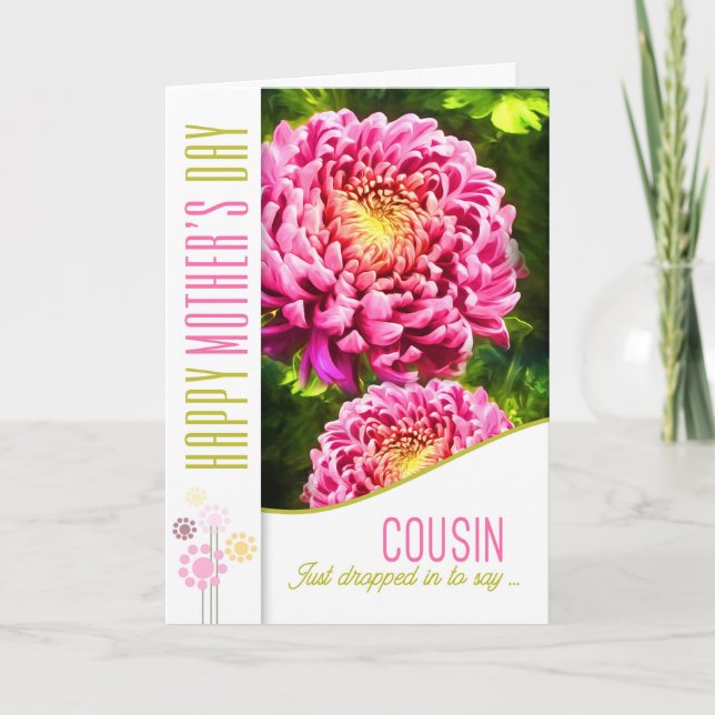 for Cousin on Mother's Day Pink Dahlia Garden Card (Front)