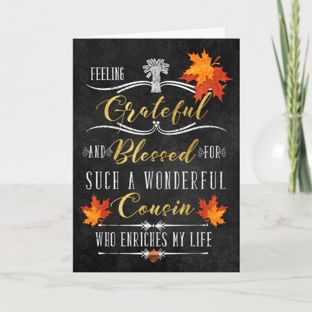 for Cousin Thanksgiving Blessings Chalkboard Holiday Card (Front)