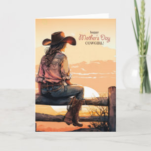 for Cowgirl Mother's Day Western Ranch Sunset Holiday Card