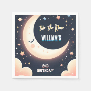 For Cute Space night sky Two The Moon 2nd Birthday Napkin