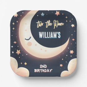 For Cute Space night sky Two The Moon 2nd Birthday Paper Plate