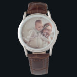 For Dad | Cool Retro Typography and Your Photo Watch<br><div class="desc">This simple and stylish watch features the personal photo of your choice,  with the word "dad" as a translucent overlay in retro style text. Little white dots represent the hours without distracting from your photo.</div>