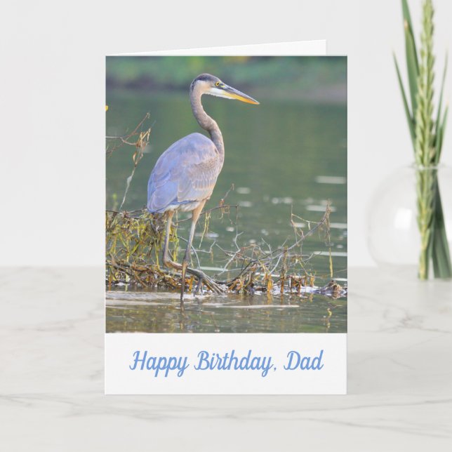 For Dad Great Blue Heron Outdoorsman Birthday Card (Front)