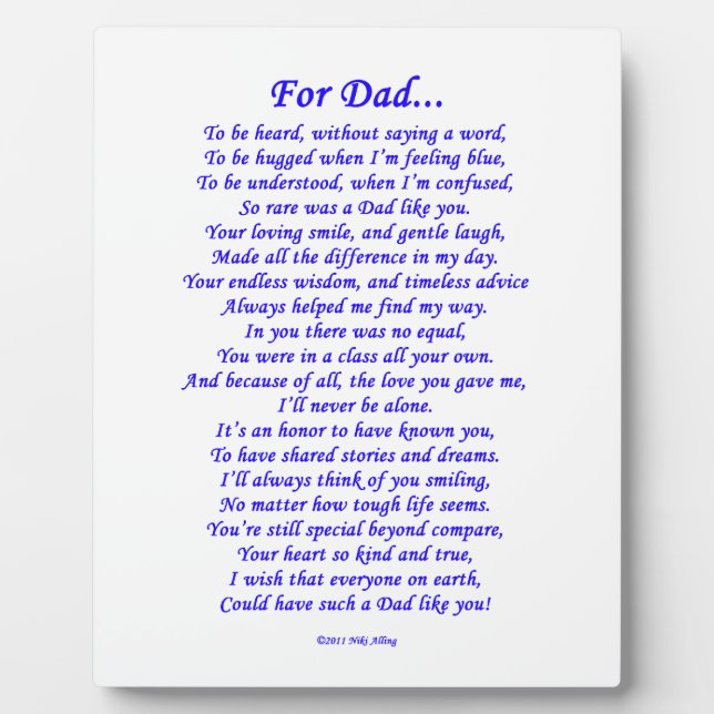 For Dad Memorial Poem Plaque (Front)