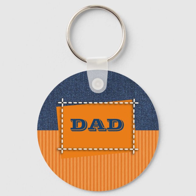 For Dad on Father's Day. Denim Pattern Gift  Key Ring (Front)