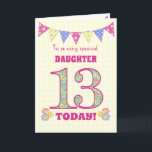 For Daughter 13th Birthday Primroses Bunting Card<br><div class="desc">A pretty 13th Birthday card for your daughter, with polka dot bunting, primrose flowers and numbers filled with a primrose pattern, all on a pale yellow check gingham background. The front cover message is, 'To a very special DAUGHTER 13 TODAY!' The inside message is just a suggestion and you can...</div>