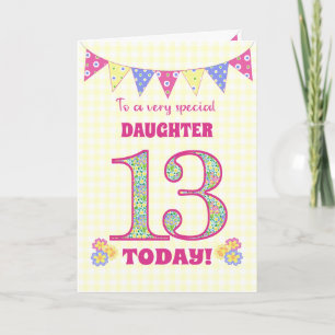 For Daughter 13th Birthday Primroses Bunting Card