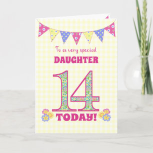 For Daughter 14th Birthday Primroses Bunting Card