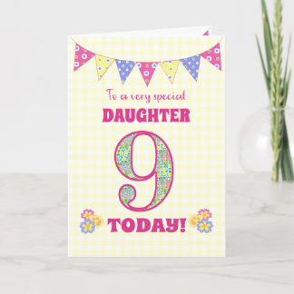 For Daughter 9th Birthday Primroses Bunting Card