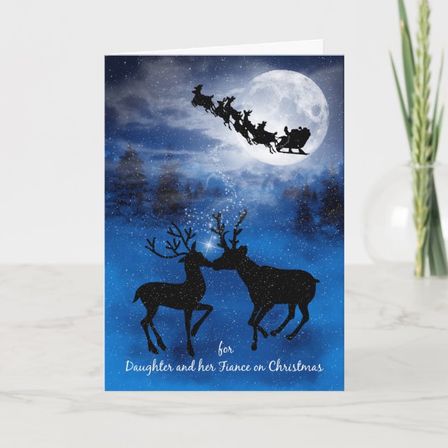 for Daughter and Fiance Christmas Kissing Reindeer Holiday Card (Front)