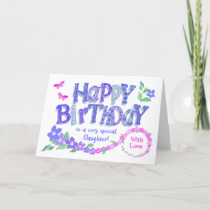 For Daughter Birthday Pink and Blue Periwinkles Holiday Card