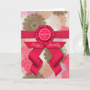 for Daughter Deep Rose Pink Ribbon Birthday Card