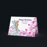 For Daughter on Birthday Fairy with Pink Hearts Card<br><div class="desc">Designed based on my fashion illustration of a beautiful blonde hair lady wearing stunning classic elegant white grey flower petal dress. The design has customisable text on the centre for birthday greetings to a fairy fans.</div>