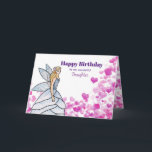 For Daughter on Birthday Fairy with Pink Hearts Card<br><div class="desc">Designed based on my fashion illustration of a beautiful blonde hair lady wearing stunning classic elegant white grey flower petal dress. The design has customisable text on the centre for birthday greetings to a fairy fans.</div>