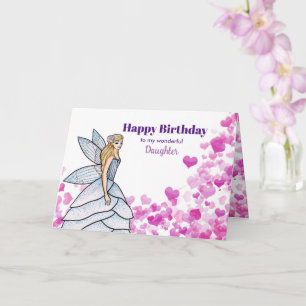 For Daughter on Birthday Fairy with Pink Hearts Card