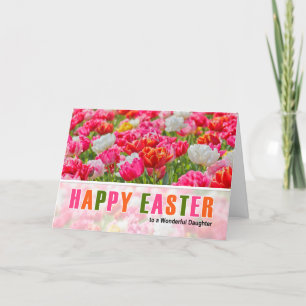 for Daughter Pink Tulip Garden Easter Holiday Card