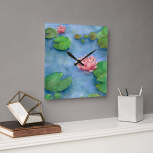 Fôr de Lotus Aguarela Square Wall Clock